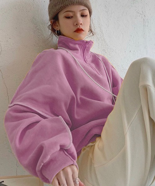 Chaco closet（チャコ クローゼット）の「ハイネックリンキングスウェット（スウェット・レディース・ピンク/グリーン/ベージュ/チャコール/イエロー/ブラック/ブルー・FREE）」の7枚目の写真