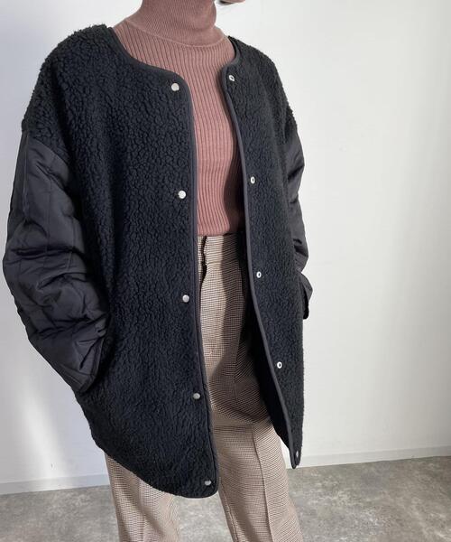 MLI'A（エムリア）の「ボアリバーシブルキルティングアウター／コート（ブルゾン・レディース・カーキ/アイボリー/ベージュ/ブラック・M）」の7枚目の写真