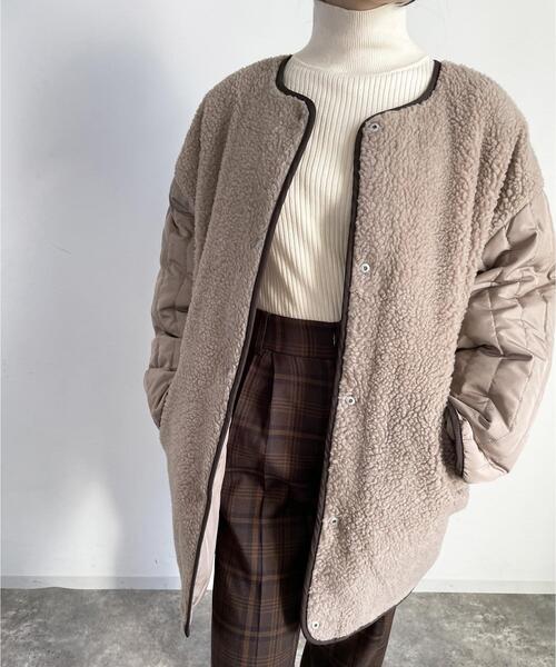 MLI'A（エムリア）の「ボアリバーシブルキルティングアウター／コート（ブルゾン・レディース・カーキ/アイボリー/ベージュ/ブラック・M）」の11枚目の写真