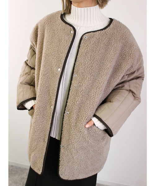 MLI'A（エムリア）の「ボアリバーシブルキルティングアウター／コート（ブルゾン・レディース・カーキ/アイボリー/ベージュ/ブラック・M）」の3枚目の写真