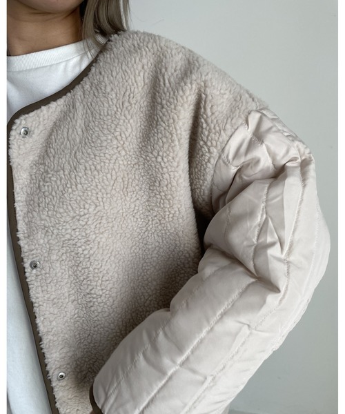 MLI'A（エムリア）の「ボアリバーシブルキルティングアウター／コート（ブルゾン・レディース・カーキ/アイボリー/ベージュ/ブラック・M）」の16枚目の写真