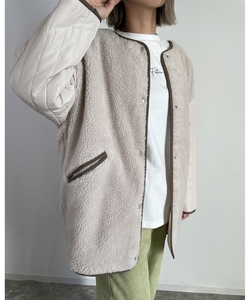 MLI'A（エムリア）の「ボアリバーシブルキルティングアウター／コート（ブルゾン・レディース・カーキ/アイボリー/ベージュ/ブラック・M）」の21枚目の写真