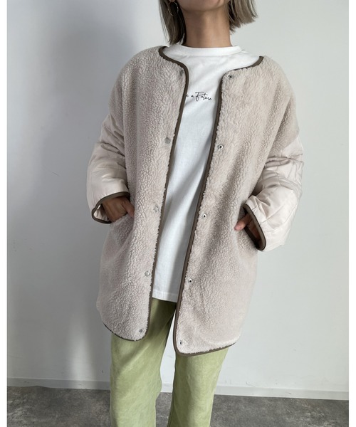 MLI'A（エムリア）の「ボアリバーシブルキルティングアウター／コート（ブルゾン・レディース・カーキ/アイボリー/ベージュ/ブラック・M）」の22枚目の写真