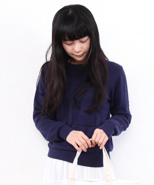 coen（コーエン）の「ナンバリングクルーネックプルオーバー§（ニット/セーター・レディース・ライトグレー/ネイビー・LARGE/MEDIUM）」の2枚目の写真