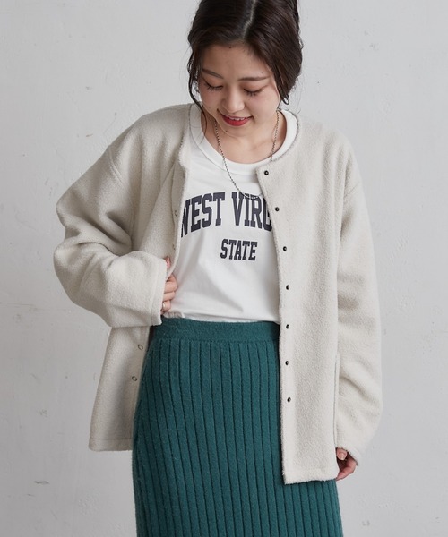 CIAOPANIC TYPY(チャオパニックティピー)の「ノーカラーフリースジャケット(ノーカラージャケット・レディース・チャコールグレー/ブラウン/アイボリー・ONE SIZE)」の7枚目の写真