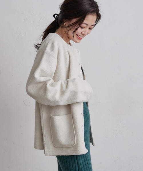 CIAOPANIC TYPY(チャオパニックティピー)の「ノーカラーフリースジャケット(ノーカラージャケット・レディース・チャコールグレー/ブラウン/アイボリー・ONE SIZE)」の14枚目の写真