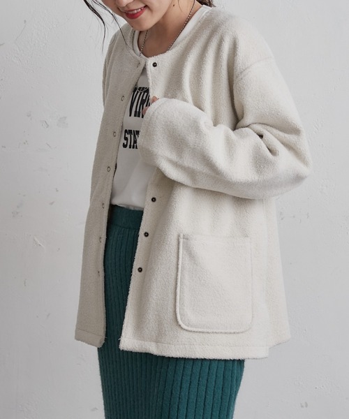 CIAOPANIC TYPY(チャオパニックティピー)の「ノーカラーフリースジャケット(ノーカラージャケット・レディース・チャコールグレー/ブラウン/アイボリー・ONE SIZE)」の17枚目の写真