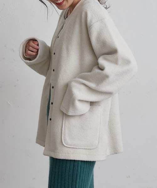 CIAOPANIC TYPY(チャオパニックティピー)の「ノーカラーフリースジャケット(ノーカラージャケット・レディース・チャコールグレー/ブラウン/アイボリー・ONE SIZE)」の11枚目の写真