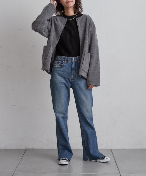 CIAOPANIC TYPY(チャオパニックティピー)の「ノーカラーフリースジャケット(ノーカラージャケット・レディース・チャコールグレー/ブラウン/アイボリー・ONE SIZE)」の5枚目の写真