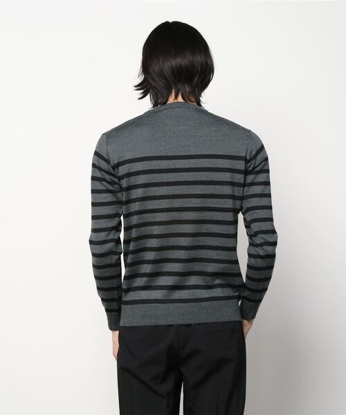 NANO universe（ナノユニバース）の「：タスマニアウールブレンドパネルボーダー（ニット/セーター・メンズ・ブラック/チャコール/ネイビー・S/M/L/XL）」の4枚目の写真