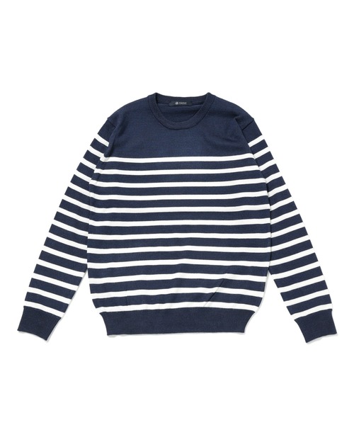 NANO universe（ナノユニバース）の「：タスマニアウールブレンドパネルボーダー（ニット/セーター・メンズ・ブラック/チャコール/ネイビー・S/M/L/XL）」の3枚目の写真