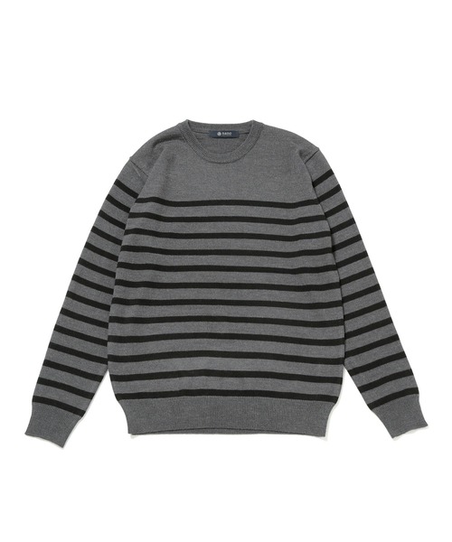 NANO universe（ナノユニバース）の「：タスマニアウールブレンドパネルボーダー（ニット/セーター・メンズ・ブラック/チャコール/ネイビー・S/M/L/XL）」の2枚目の写真