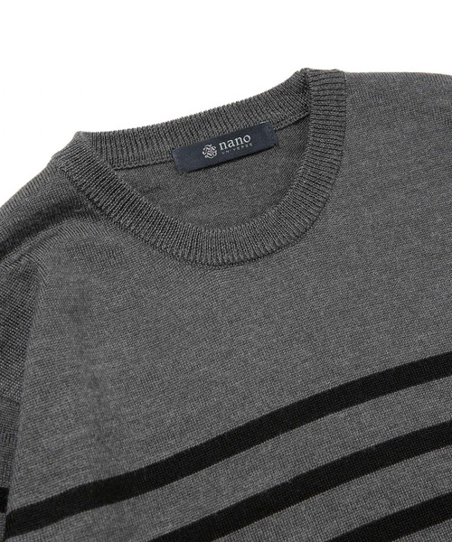 NANO universe（ナノユニバース）の「：タスマニアウールブレンドパネルボーダー（ニット/セーター・メンズ・ブラック/チャコール/ネイビー・S/M/L/XL）」の7枚目の写真