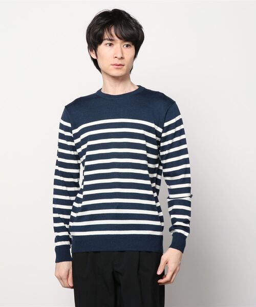 NANO universe（ナノユニバース）の「：タスマニアウールブレンドパネルボーダー（ニット/セーター・メンズ・ブラック/チャコール/ネイビー・S/M/L/XL）」の11枚目の写真