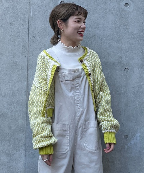 w closet（ダブルクローゼット）の「3Gツイード風ニットショートカーディガン（ニット/セーター・レディース・ライム/ブラック・FREE）」の6枚目の写真