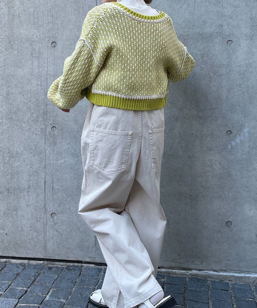 w closet（ダブルクローゼット）の「3Gツイード風ニットショートカーディガン（ニット/セーター・レディース・ライム/ブラック・FREE）」の9枚目の写真