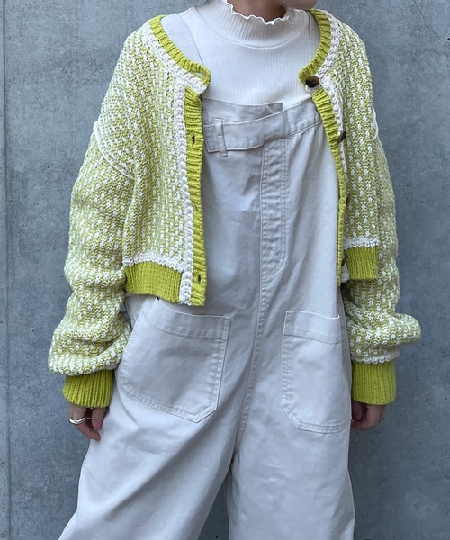 w closet（ダブルクローゼット）の「3Gツイード風ニットショートカーディガン（ニット/セーター・レディース・ライム/ブラック・FREE）」の12枚目の写真