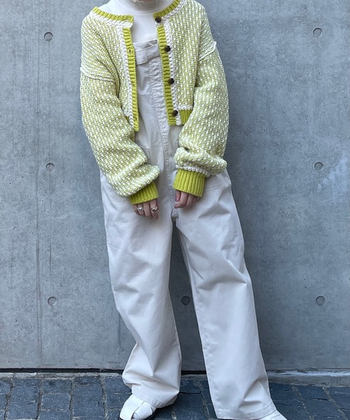 w closet（ダブルクローゼット）の「3Gツイード風ニットショートカーディガン（ニット/セーター・レディース・ライム/ブラック・FREE）」の13枚目の写真