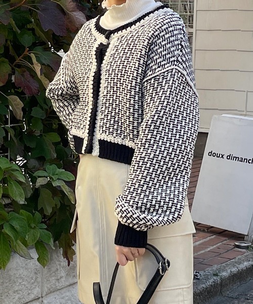 w closet（ダブルクローゼット）の「3Gツイード風ニットショートカーディガン（ニット/セーター・レディース・ライム/ブラック・FREE）」の16枚目の写真