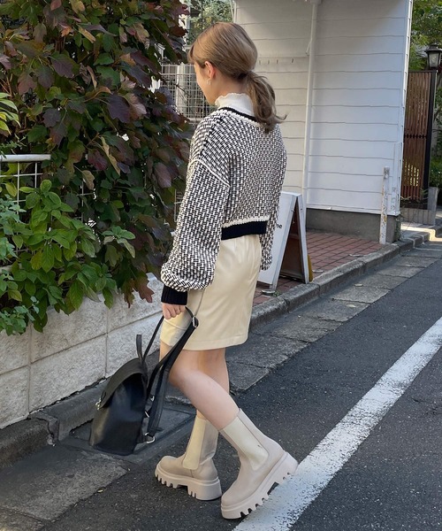 w closet（ダブルクローゼット）の「3Gツイード風ニットショートカーディガン（ニット/セーター・レディース・ライム/ブラック・FREE）」の17枚目の写真