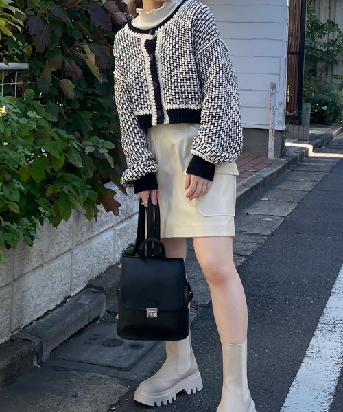 w closet（ダブルクローゼット）の「3Gツイード風ニットショートカーディガン（ニット/セーター・レディース・ライム/ブラック・FREE）」の18枚目の写真