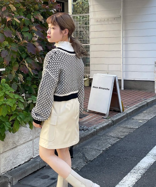 w closet（ダブルクローゼット）の「3Gツイード風ニットショートカーディガン（ニット/セーター・レディース・ライム/ブラック・FREE）」の20枚目の写真