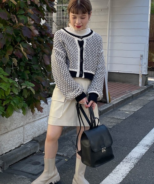 w closet（ダブルクローゼット）の「3Gツイード風ニットショートカーディガン（ニット/セーター・レディース・ライム/ブラック・FREE）」の21枚目の写真