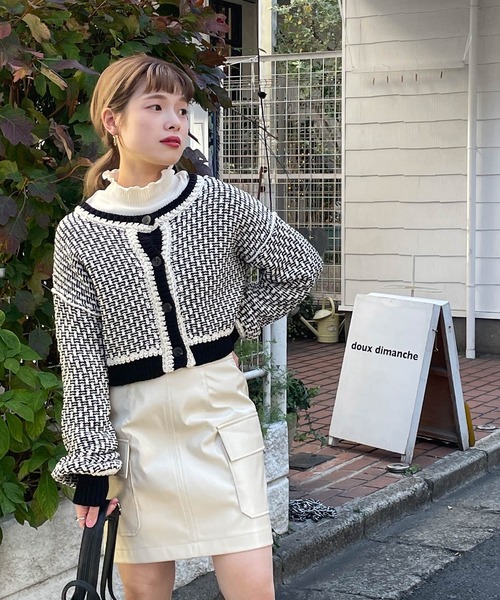 w closet（ダブルクローゼット）の「3Gツイード風ニットショートカーディガン（ニット/セーター・レディース・ライム/ブラック・FREE）」の22枚目の写真