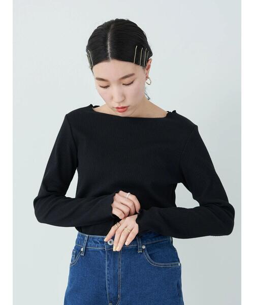 earth music&ecology（アースミュージックアンドエコロジー）の「リブメロートップス（Tシャツ/カットソー・レディース・ブラック/アイボリー/モカ/ライム・S/M）」の9枚目の写真