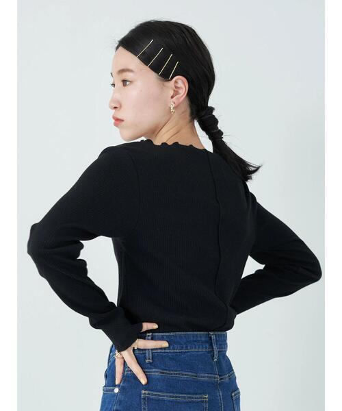 earth music&ecology（アースミュージックアンドエコロジー）の「リブメロートップス（Tシャツ/カットソー・レディース・ブラック/アイボリー/モカ/ライム・S/M）」の10枚目の写真