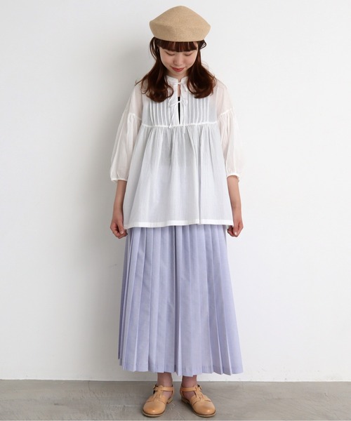 chambre de charme（シャンブルドゥシャーム）の「cdc 80ローンサンドウォッシュ ピンタックブラウス（シャツ/ブラウス・レディース・オフホワイト/ブラウン/パープル・FREE）」の4枚目の写真