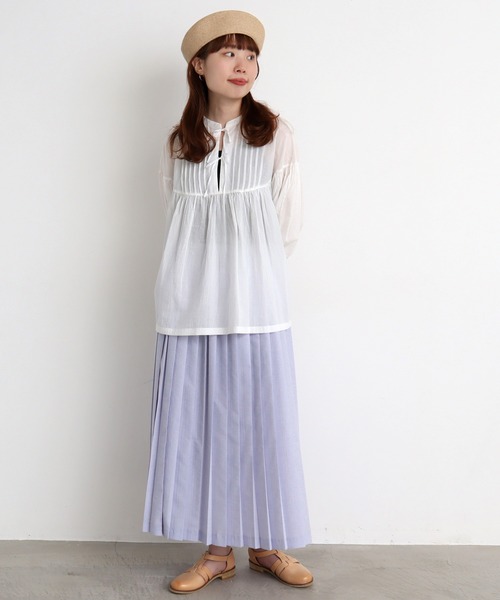 chambre de charme（シャンブルドゥシャーム）の「cdc 80ローンサンドウォッシュ ピンタックブラウス（シャツ/ブラウス・レディース・オフホワイト/ブラウン/パープル・FREE）」の5枚目の写真