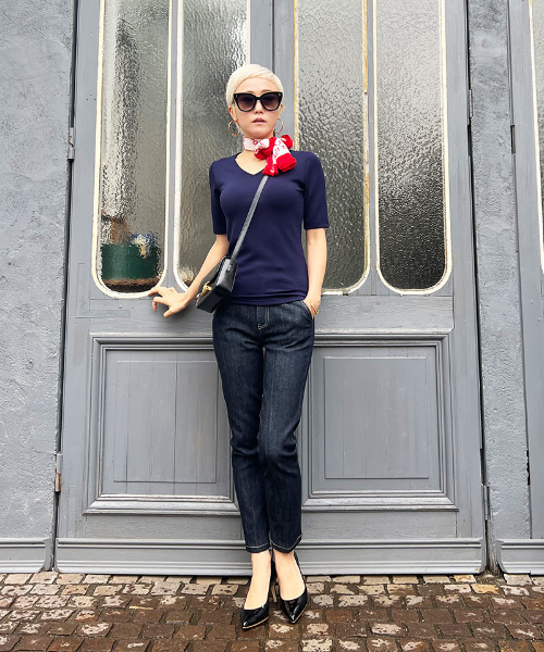 JENNE（ジェンヌ）の「シルキーソフトタッチ　Vネックカットソー（Tシャツ/カットソー・レディース・ホワイト/ブラック/ネイビー・SMALL/MEDIUM/X-LARGE/LARGE）」の22枚目の写真