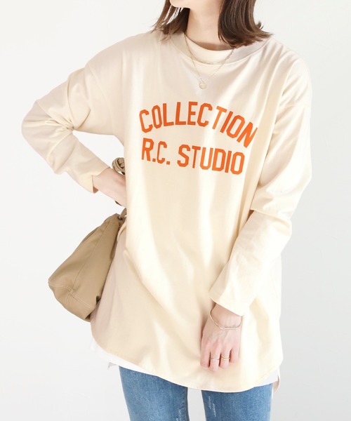 reca(レカ)の「ロゴプリントロンTシャツ(Tシャツ/カットソー・レディース・ベージュ/グレー/アイボリー・FREE)」の2枚目の写真