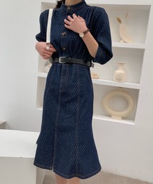 Diosfront | 五分袖スリットデニムマーメイドワンピース（ベルト付）(ワンピース)