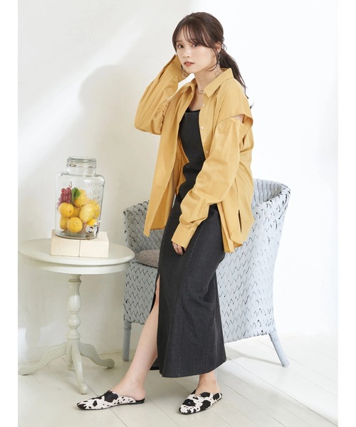 earth music&ecology（アースミュージックアンドエコロジー）の「デニムキャミワンピース（ワンピース・レディース・ブラック/インディゴブルー・FREE）」の7枚目の写真