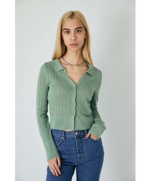 MOUSSY(マウジー)の「LACE POLO カーディガン(カーディガン/ボレロ・レディース・キナリ/ライトブルー/ブラック/ライトグリーン・FREE)」の3枚目の写真