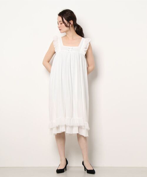 Jasmine Grandiflorum（ジャスミングランディフローラム）の「【Jasmine】ノースリーブフリルルームワンピース（ルームワンピース・レディース・ホワイト・MEDIUM/SMALL/LARGE）」の16枚目の写真