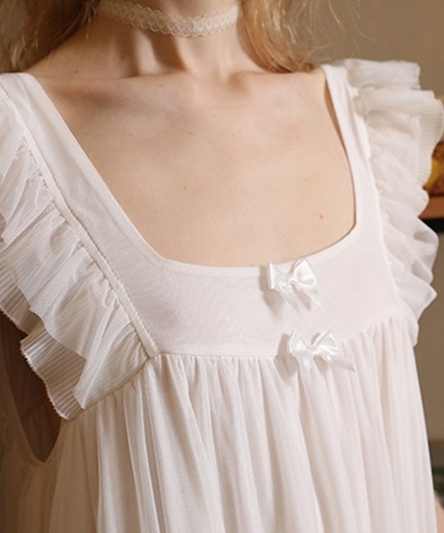 Jasmine Grandiflorum（ジャスミングランディフローラム）の「【Jasmine】ノースリーブフリルルームワンピース（ルームワンピース・レディース・ホワイト・MEDIUM/SMALL/LARGE）」の15枚目の写真