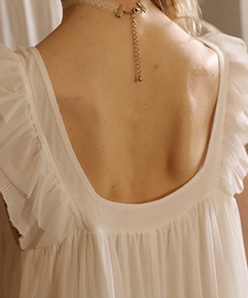 Jasmine Grandiflorum（ジャスミングランディフローラム）の「【Jasmine】ノースリーブフリルルームワンピース（ルームワンピース・レディース・ホワイト・MEDIUM/SMALL/LARGE）」の14枚目の写真