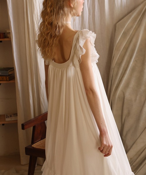 Jasmine Grandiflorum（ジャスミングランディフローラム）の「【Jasmine】ノースリーブフリルルームワンピース（ルームワンピース・レディース・ホワイト・MEDIUM/SMALL/LARGE）」の12枚目の写真