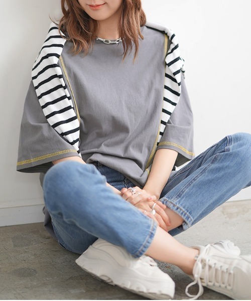 Futier land(フューティアランド)の「BIGリンキングTシャツ(Tシャツ/カットソー・レディース・ホワイト/チャコールグレー/パープル/杢グレー・FREE)」の2枚目の写真