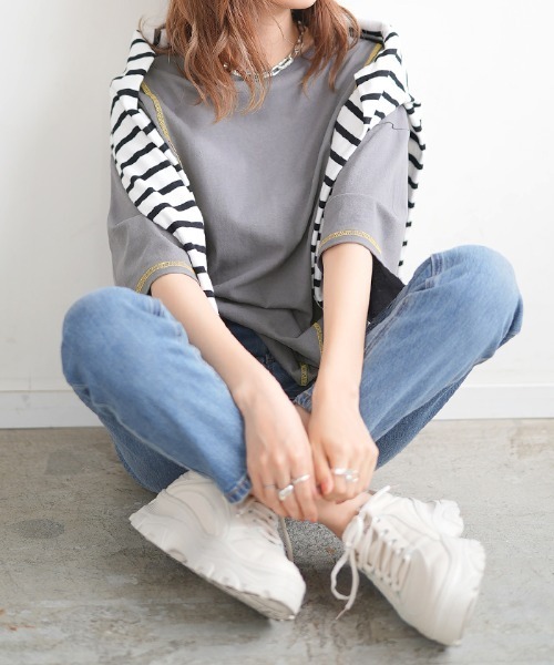 Futier land(フューティアランド)の「BIGリンキングTシャツ(Tシャツ/カットソー・レディース・ホワイト/チャコールグレー/パープル/杢グレー・FREE)」の5枚目の写真