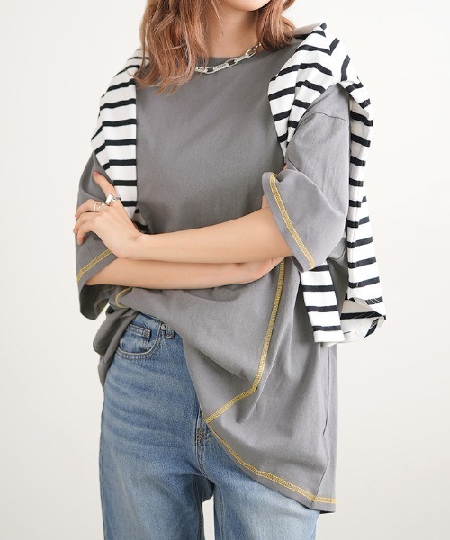 Futier land(フューティアランド)の「BIGリンキングTシャツ(Tシャツ/カットソー・レディース・ホワイト/チャコールグレー/パープル/杢グレー・FREE)」の6枚目の写真