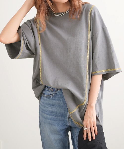 Futier land(フューティアランド)の「BIGリンキングTシャツ(Tシャツ/カットソー・レディース・ホワイト/チャコールグレー/パープル/杢グレー・FREE)」の8枚目の写真