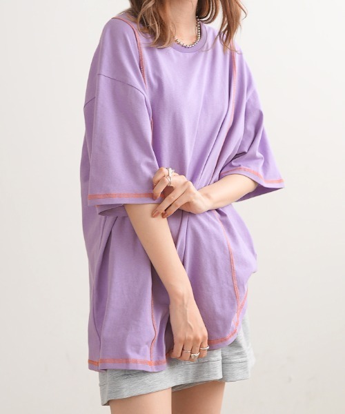 Futier land(フューティアランド)の「BIGリンキングTシャツ(Tシャツ/カットソー・レディース・ホワイト/チャコールグレー/パープル/杢グレー・FREE)」の14枚目の写真