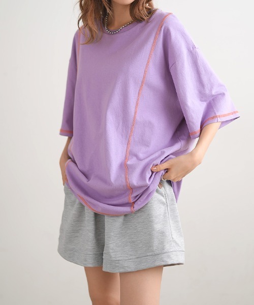Futier land(フューティアランド)の「BIGリンキングTシャツ(Tシャツ/カットソー・レディース・ホワイト/チャコールグレー/パープル/杢グレー・FREE)」の16枚目の写真