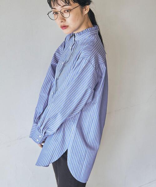 coen（コーエン）の「女性らしいレイヤードが楽しめる。フリルカラーピンタックシャツ#（シャツ/ブラウス・レディース・ライトブルー/オレンジ/その他2/ケリー/ブラック/ホワイト/その他1・L/M）」の4枚目の写真