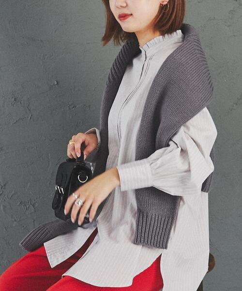 coen（コーエン）の「女性らしいレイヤードが楽しめる。フリルカラーピンタックシャツ#（シャツ/ブラウス・レディース・ライトブルー/オレンジ/その他2/ケリー/ブラック/ホワイト/その他1・L/M）」の9枚目の写真