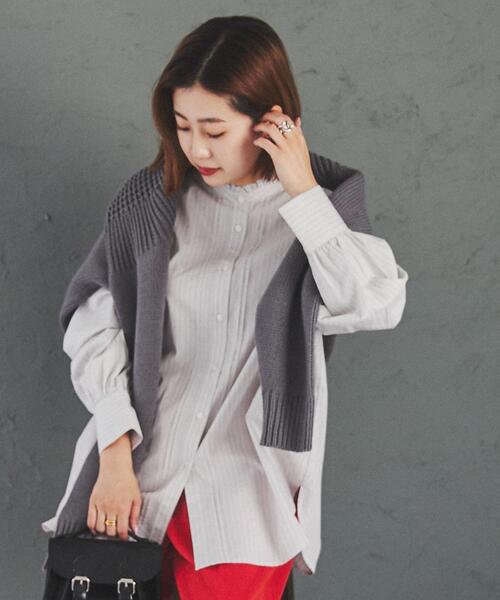 coen（コーエン）の「女性らしいレイヤードが楽しめる。フリルカラーピンタックシャツ#（シャツ/ブラウス・レディース・ライトブルー/オレンジ/その他2/ケリー/ブラック/ホワイト/その他1・L/M）」の10枚目の写真